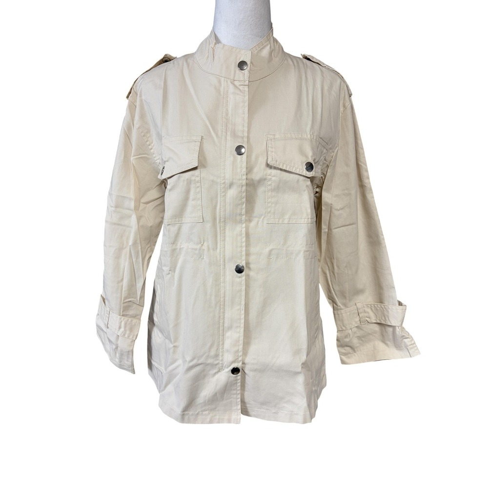 Urban Contenders Jacket Womens Small Beige Cotton Military Utility Zip Lined‎